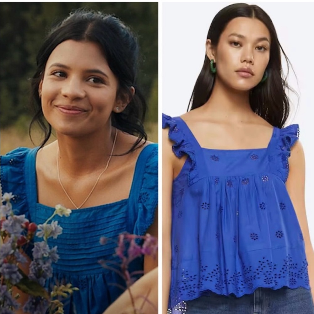 Mango blue ruffle eyelet blouse ASO my life with the Walter boys